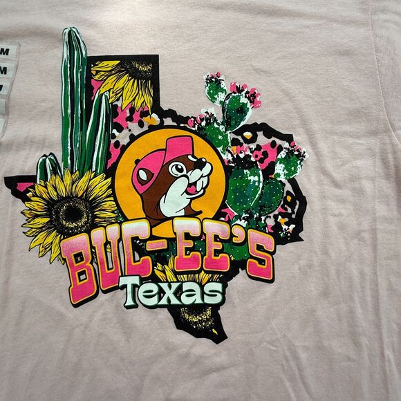 NWT Buc-ee's Shirt Mens M Cactus Pink Short Sleeve Texas Beaver Graphic Tee - Picture 2 of 11